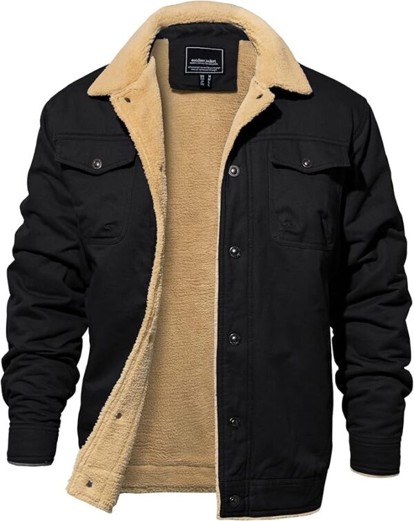 EKLENTSON Men's Winter Jacket Thick Thermal Cotton Warm Fleece Lined Coat Trucker Lapel Work Cargo Jackets for Men